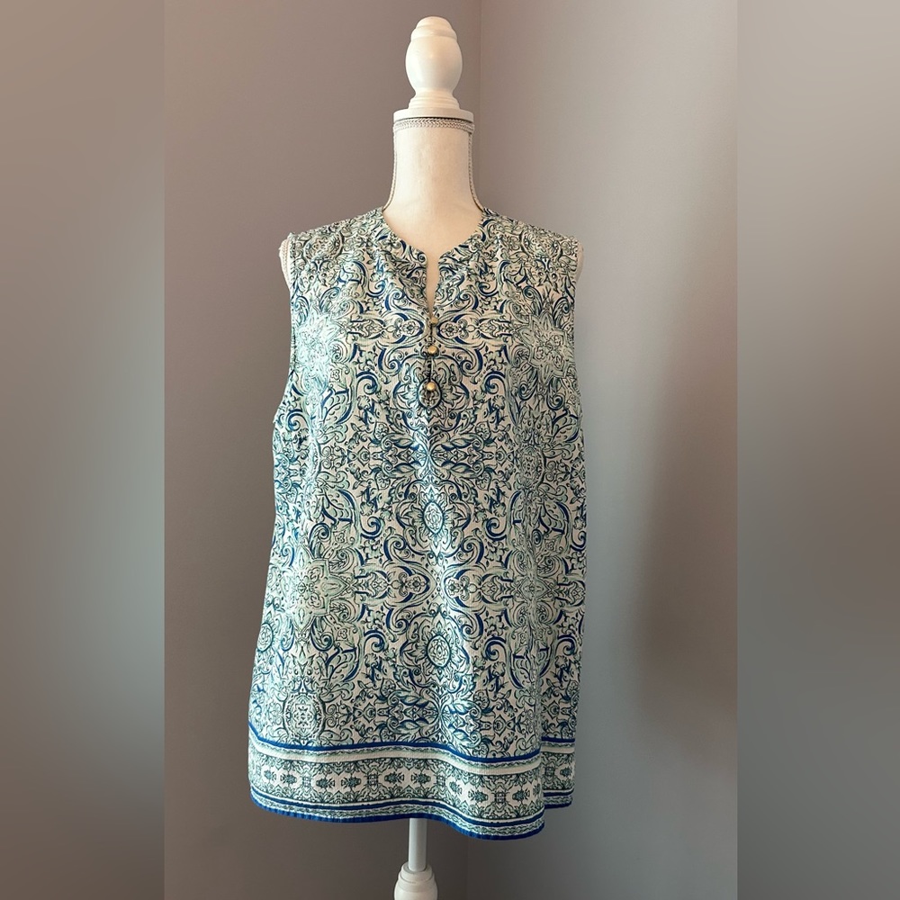 TALBOTS WOMENS XL PAISLEY SPLIT NECK SLEEVELESS SHELL